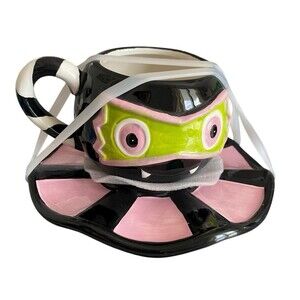Jack O’Lantern Lane Monster Mug & Saucer Set Pink Black Green Halloween Ceramic